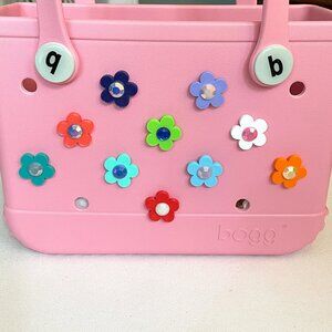 Set of 10 Rhinestone Flower Bogg Charms-Flower Bogg Bits